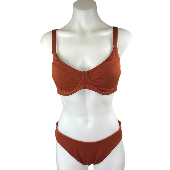NEW Zara Women's Brown Sleeveless Tie Back Two Piece Swimwear Bikini Swimsuit M - Picture 1 of 4